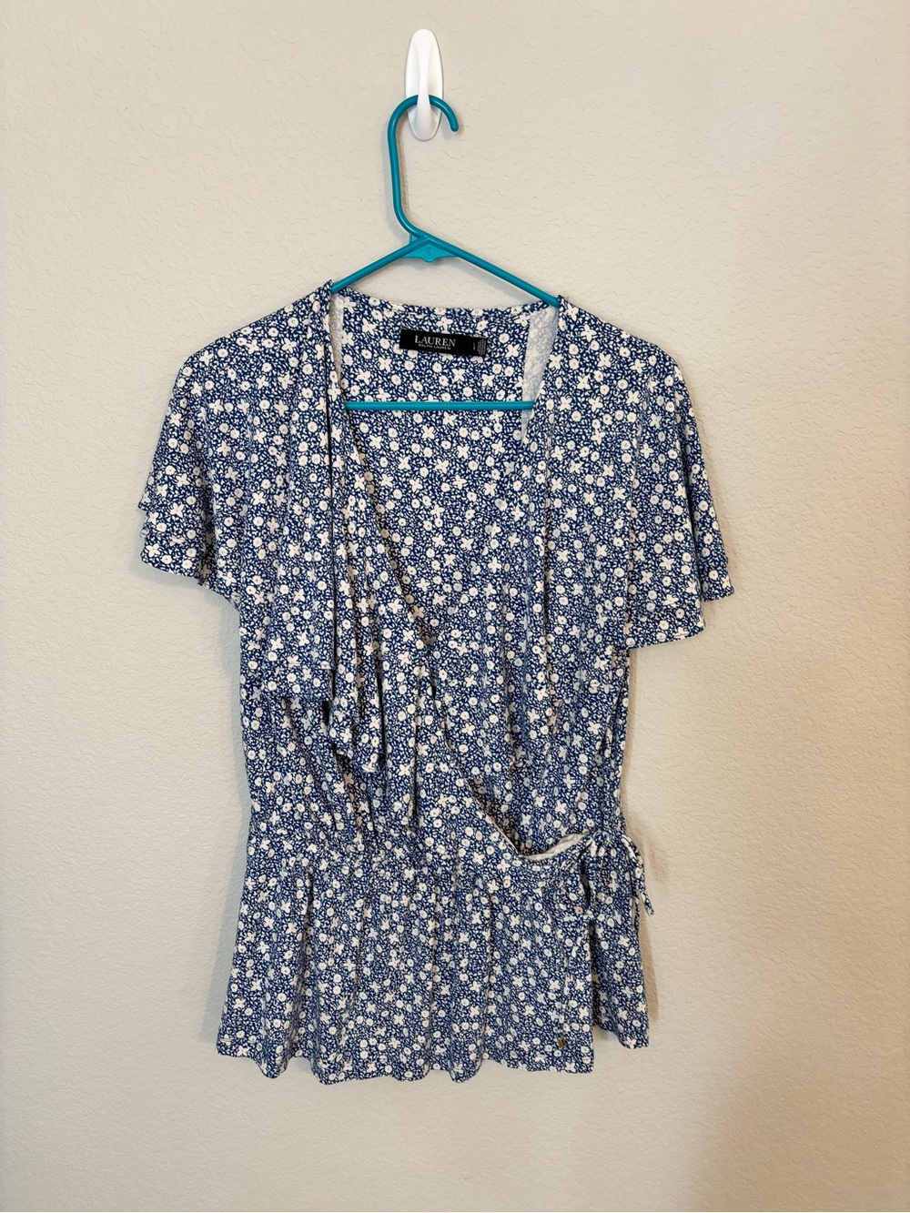 Lauren Ralph Lauren Black Label BlueCream Floral Viscose Shirt - L